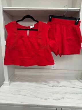 Pink Lily  small Red Two-Piece Top and Shorts Set.  Like new